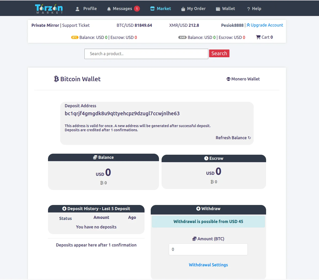 Torzon Market Payment Wallet - Monero XMR and Bitcoin BTC Cryptocurrency Support for Secure Darknet Transactions